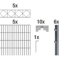 Alberts Doppelstabmattenzaun Bergen, Höhe 160 cm, Länge 10 m, 2 m Matte, anthrazit, zum Einbetonieren