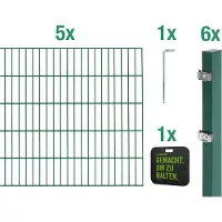 Alberts Doppelstabmatten Zaun, Höhe 80 cm, Länge 10 m, Zaun-Komplettset zum Einbetonieren, grün, Pfosten 60x40 mm