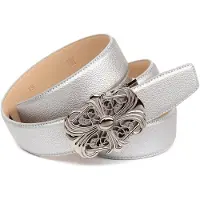 Anthoni Crown Ledergürtel , Damen, Gr. 95, silber, Rindsleder, Gürtel Ledergürtel, in silberfarben mit Unterführung, dekorative Schließe