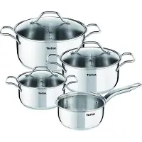 OEM Edelstahl Kochset 4-teilig: 3 Kochtöpfe und 1 Pfanne mit Glasdeckel und Innenskalierung