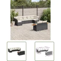 The Living Store 9-tlg. Garten-Sofagarnitur mit Kissen Schwarz Poly Rattan