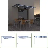 The Living Store Markise Manuell Einziehbar mit LED 400x350 cm Blau und Weiß