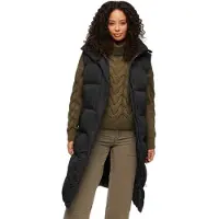 Superdry für Damen. W5011803A Langleinen-Steppweste schwarz (S), Lässig, Recyceltes Polyester, Nachhaltig
