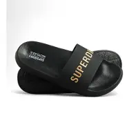 Superdry für Herren. MF310223A Flip Flops mit Code-Logo schwarz (44/45), Gold, Wohnung, Lässig, Strandbekleidung