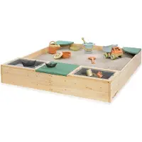 Muddy Buddy Sandkasten "Beach Rebel", beige (natur, grün), Sandkästen, Kinder, B/H/L: 125cm x 20cm x 135cm, Massivholz, Sandkasten, natur - salbeigrün, B:125cm H:20cm L:135cm