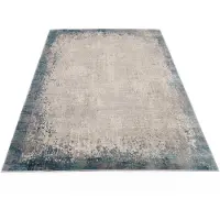 Wk Wohnen Teppich "BORDER", blau (türkis), B:120cm H:8mm L:180cm, Polyacryl, Viskose, Teppiche, Teppich, hochwertiger Viskoseanteil, samtweiche Oberfläche mit 3 D Effekt