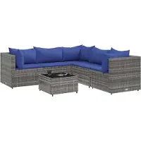 vidaXL 6-tlg. Garten-Lounge-Set mit Kissen Grau Poly Rattan