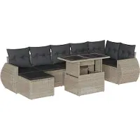 vidaXL 8-tlg. Garten-Sofagarnitur mit Kissen Hellgrau Poly Rattan
