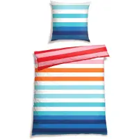 Schiesser Bettwäscheset Happy Stripe | Gestreift | Renforcé | 2-teilig | 100% Baumwolle | Angenehm weich & glatt | YKK-Reißverschluss | 135x200 cm + 80x80 cm | Türkis