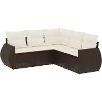 vidaXL 5-tlg. Garten-Sofagarnitur mit Kissen Braun Poly Rattan
