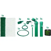 Alberts 697082 Maschendrahtzaun, Höhe 150 cm, Länge 15 m, Zaun-Komplettset zum Einbetonieren, grün, Maschenweite 60 x 60 mm