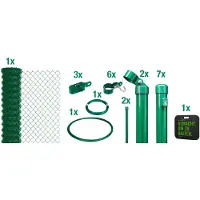Alberts 697068 Maschendrahtzaun, Höhe 125 cm, Länge 15 m, Zaun-Komplettset zum Einbetonieren, grün, Maschenweite 60 x 60 mm