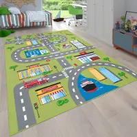 Paco Home Kinderteppich "Bino 570", grün, B:120cm H:4mm L:160cm, Polyester, Teppiche, Kinderteppich, Kurzflor, Straßen-Spiel-Teppich, Kinderzimmer