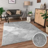 Paco Home Teppich "Utrecht 641", grau, B:120cm H:4mm L:160cm, Polyester, Teppiche, Teppich, Kurzflor, Uni Farben, 3D-Design, Rauten Muster, besonders weich