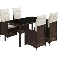 vidaXL 5-tlg. Garten-Bistro-Set mit Kissen Braun Poly Rattan