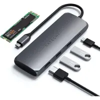 Satechi ST-UCMBAM, USB 2.0 Type-C, Schwarz, Silber, MicroSD (TransFlash), 60 Hz, HDMI, USB 2.0, USB Typ-C, VGA, 60,3 mm