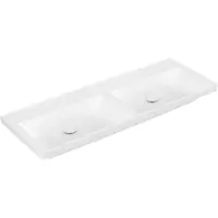 Villeroy & Boch Subway 3.0 Schrank-Doppelwaschtisch, ohne Hahnloch, ohne Überlauf, ungeschliffen, 1300x475mm, 4A71D3RW, Farbe: Stone White CeramicPlus