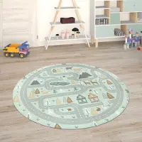 Paco Home 1100000002199 "Chicos 550", blau (türkis), H:2mm Ø:120cm, Polyester, Teppiche, 1100000002199, Flachgewebe, Straßen-Spiel-Teppich, Kinderzimmer