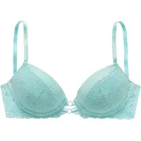 LASCANA Push-up-BH , Damen, Gr. 80, Cup B, blau (aquablau), Microtouch, Obermaterial: 60% Polyamid, 35% Polyester, 5% Elasthan, BHs Push-up-BH, mit sexy Bänderoptik vorn, Dessous