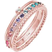 Elli Ring-Set "Ring Kristalle Farbig Regenbogen Set (3 tlg) 925 Silber" Gr. 60, rosa (rosegold), Fingerringe, Damen, 60,mit Stein, Silber 925 (Sterlingsilber), Ring-Set