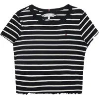 Tommy Hilfiger T-Shirt , Mädchen, Gr. 3 (98), blau (blau, weiß), Rippware, Obermaterial: 95% Baumwolle, 5% Elasthan, gestreift, normal, Rundhals, Rollkante, Shirts T-Shirt, mit Streifenmuster