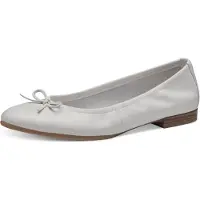 Tamaris Ballerina , Damen, Gr. 40 (6,5), Textil, weiß, Leder, unifarben, Schuhe Ballerina, Flats, Slipper, Businessschuh mit dekorativer Schleife