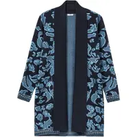 Sheego Longstrickjacke in tiefblau-gemustert | Gr.: 52/54