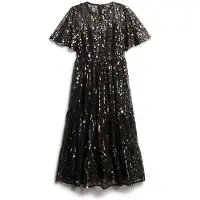 Superdry Volume Tiered Mesh Kurzarm Midi-kleid
