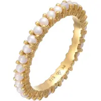 Elli Perlenring "Ring Bandring Memoire Glasperle 925 Sterling Silber" Gr. 58, gold, Fingerringe, Damen, 58, ohne Stein, Silber 925 (Sterlingsilber), 3mm, Perlenring
