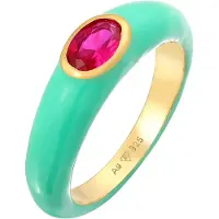 Elli Ring Zirkonia Oval Solitär Emaille Bunt 925 Silber Elli Türkis