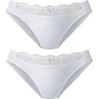 Nuance Slip , Damen, Gr. 36/38, 2 Stk., weiß (2xweiß), Obermaterial: 92% Polyester, 8% Elasthan, Unterhosen Slip, mit schöner Stickereispitze, Topseller