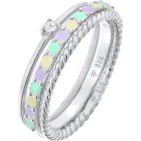 Elli Ring-Set "Ring Multi-Color Emaille 3er Set 925 Silber, mit Kristallen von Swarovski" Gr. 58, silber, Fingerringe, Damen, 58, Silber 925 (Sterlingsilber), Ring-Set