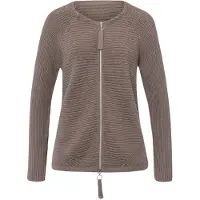 HEINE Strickjacke "Strickjacke Strickjacke in dezentem Glanz", Damen, Gr. 50, beige (taupe), Sportlich, Rundhals, Strickjacken Strickjacke