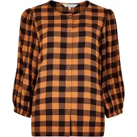 Apricot Langarmbluse "Karoblusentop", Damen, Gr. S (36), braun, gewebt, Obermaterial: 100% Viskose CV., kariert, Puffärmel mit Gummizug, Blusen Langarmbluse, mit Knopfleiste