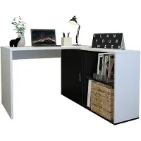 FMD Eckschreibtisch "Valley", schwarz-weiß (weiß, schwarz, weiß, schwarz, weiß, schwarz), B:118cm H:75cm T:60,5cm, Tische, Eckschreibtisch, Eckschreibtisch mit variablem Stauraum, Breite 118 cm