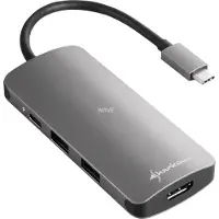 Sharkoon USB 3.0 Type C Multiport Adapter, Kabelgebunden, USB 3.2 Gen 1 (3.1 Gen 1) Type-C, USB Typ-C, Grau, MMC, SD, 5 Gbit/s