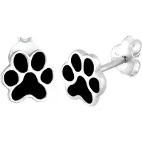 Elli Paar Ohrstecker "Ohrringe Pfoten Tatze Emaille Hund Katze 925 Silber" Gr. 7, schwarz, Ohrringe, Damen, 7, ohne Stein, Silber 925 (Sterlingsilber), Paar Ohrstecker