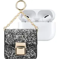 IDEAL OF SWEDEN , Mini-Tasche für AirPods Modell Cosmo Glitzerkette, Schwarz / Silber