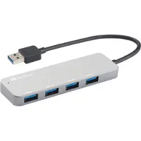 Sandberg USB 3.0 Hub 4 ports SAVER, USB 3.2 Gen 1 (3.1 Gen 1) Type-A, USB 3.2 Gen 1 (3.1 Gen 1) Type-A, 5000 Mbit/s, Silber, Aluminium, 31,4 mm