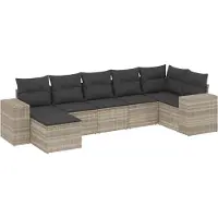 vidaXL 7-tlg. Garten-Sofagarnitur mit Kissen Hellgrau Poly Rattan