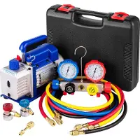 Vevor Vakuumpumpe für Klimaanlagen, 136 l/min, Vakuumpumpe für Kältetechnik HVAC 1/3 HP mit 4-Wege-Manometer-Kit und Schlauch 1440 U/min Tragetasche für Autoklimaanlagen Kältetechnik