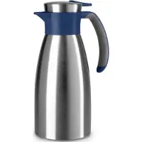 EMSA Soft Grip Isolierkanne, Quick Tip Verschluss, Mit doppelwandigem Edelstahl-Kolben, Fassungsvermögen: 1000 ml, Farbe: Edelstahl / Blau