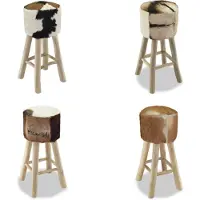 vidaXL Barhocker Echtleder und Teak Massivholz - Barhocker - Barstuhl - Barstühle - Fellhocker