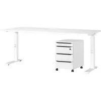Germania Schreibtisch und Schubladenschrank mit Schloss Hermoso | 237x80x71-91cm | manuell verstellbar | Weiß