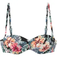 LASCANA Bügel-Bandeau-Bikini-Top "Salsa", Damen, Gr. 44, Cup E, schwarz (schwarz bedruckt), Microfaser, Recycling-Polyamid, geblümt, Bikini-Oberteile Bügel-Bandeau-Bikini-Top, mit tollem Blumenprint