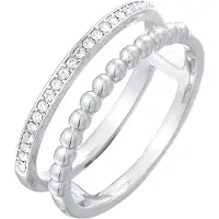Elli Ring-Set "Ring Zweireihig Kugel Silberfarben Kristallen" Gr. 52, silber, Fingerringe, Damen, 52,mit Stein, Messing, Ring-Set