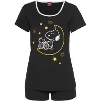 Peanuts Shorty , Damen, Gr. 36/38, schwarz, Single Jersey, Obermaterial: 100% Baumwolle, bequem kurz, Rundhals, Homewear-Sets Shorty, mit Snoopy Druckmotiv, Topseller