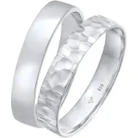 KUZZOI Ring-Set "Ring Ring Set Basic Gehämmert 925 Silber" Gr. 60, silber, Fingerringe, Herren, 60, ohne Stein, Silber 925 (Sterlingsilber), 1mm, Ring-Set