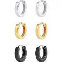 KUZZOI Paar Creolen "Ohrringe Herren Basic Klapp Creolen Set (6-tlg) 925 Silber", bunt (dreifarbig), Ohrringe, Damen, ohne Stein, Silber 925 (Sterlingsilber), Paar Creolen
