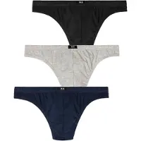 H.I.S. String H.I.S, Herren, Gr. XL, 3 Stk., blau (marine, schwarz, grau), Jersey, Obermaterial: 95% Baumwolle, 5% Elasthan, unifarben, körpernah, Unterhosen String, aus weichem Baumwoll-Stretch